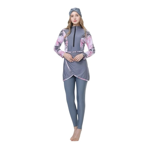 BaJooruly - NEW - Gray and Pink Modest Swimwear Set - Picture 1 of 2